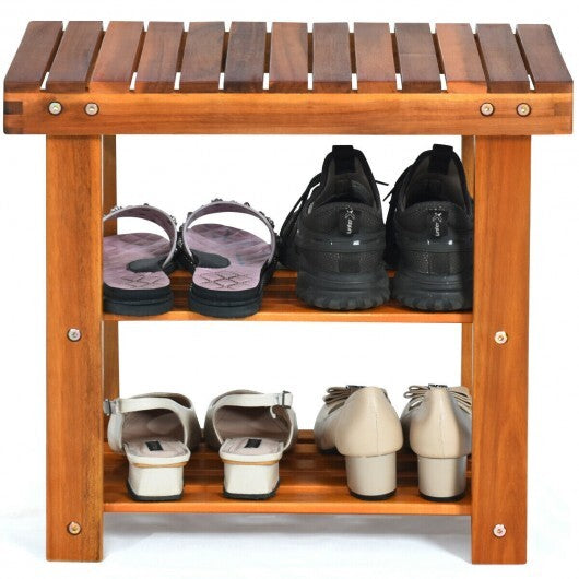 3-Tier Wood Shoe Rack 19' Shoe Bench Boots Organizer W2B