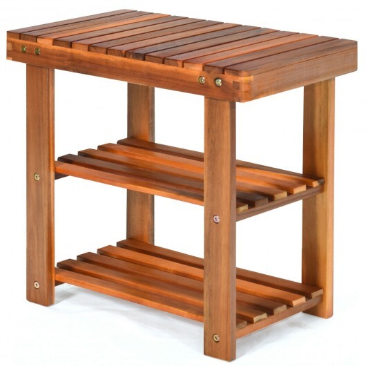 3-Tier Wood Shoe Rack 19' Shoe Bench Boots Organizer W2B