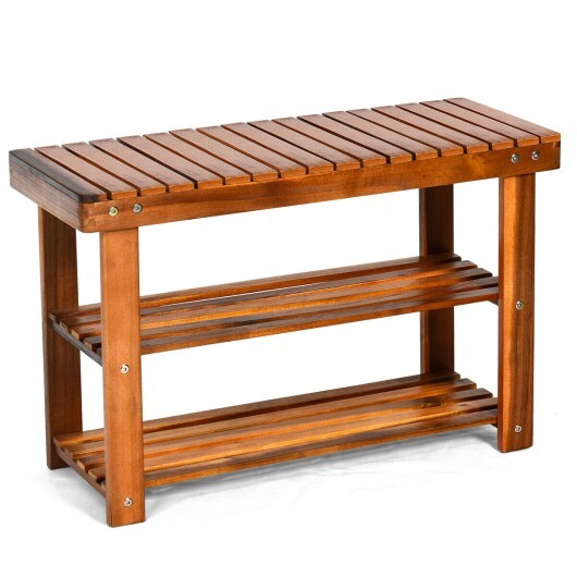 Freestanding Wood Bench with 3-Tier Storage Shelves - Color: Natural - Size: 3-Tier W2B