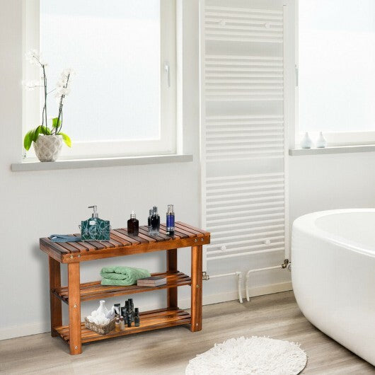 Freestanding Wood Bench with 3-Tier Storage Shelves - Color: Natural - Size: 3-Tier W2B
