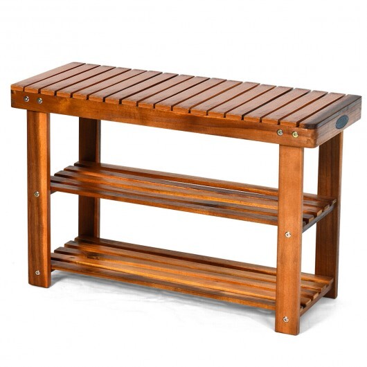 Freestanding Wood Bench with 3-Tier Storage Shelves - Color: Natural - Size: 3-Tier W2B