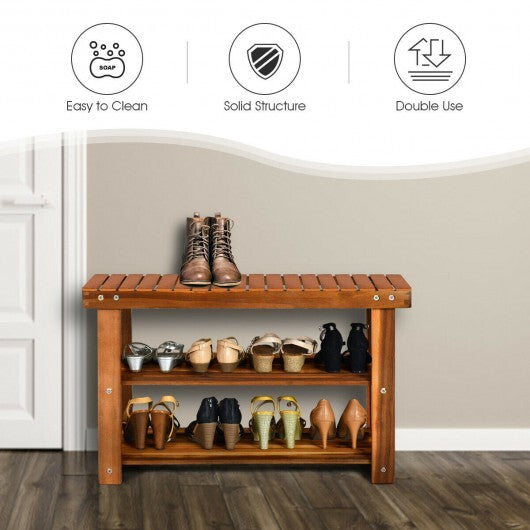 Freestanding Wood Bench with 3-Tier Storage Shelves - Color: Natural - Size: 3-Tier W2B