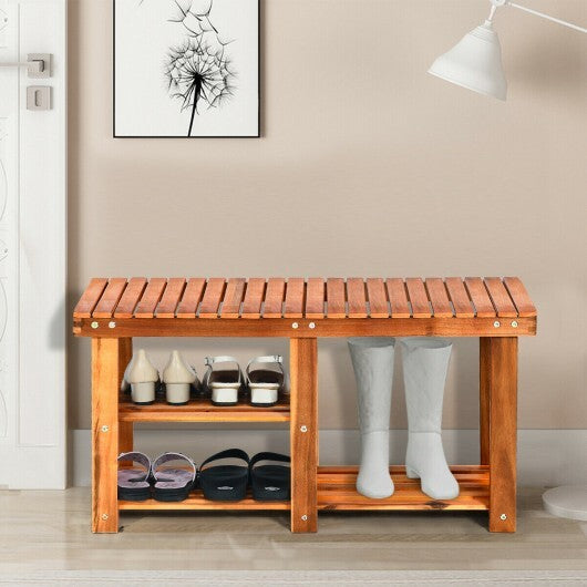3-Tier Freestanding Wooden Shoe Organizer with Seat W2B