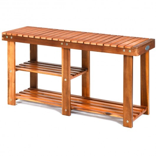 3-Tier Freestanding Wooden Shoe Organizer with Seat W2B