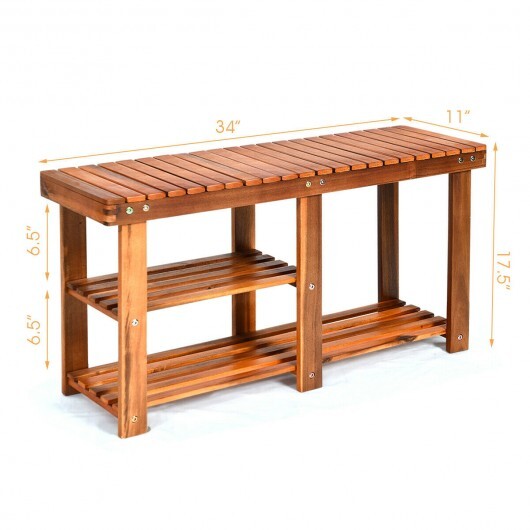 3-Tier Freestanding Wooden Shoe Organizer with Seat - Color: Natural W2B