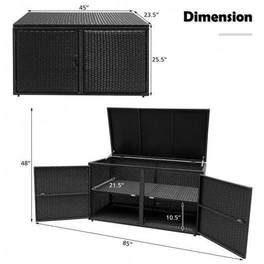 88 Gallon Garden Patio Rattan Storage Container Box-Black - Color: Black W2B