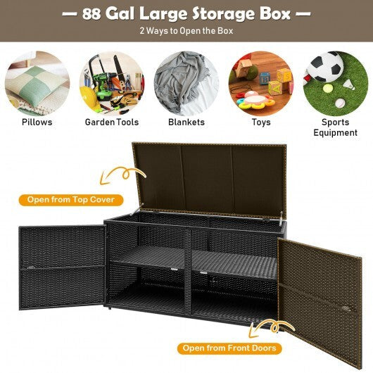 88 Gallon Garden Patio Rattan Storage Container Box-Black - Color: Black W2B