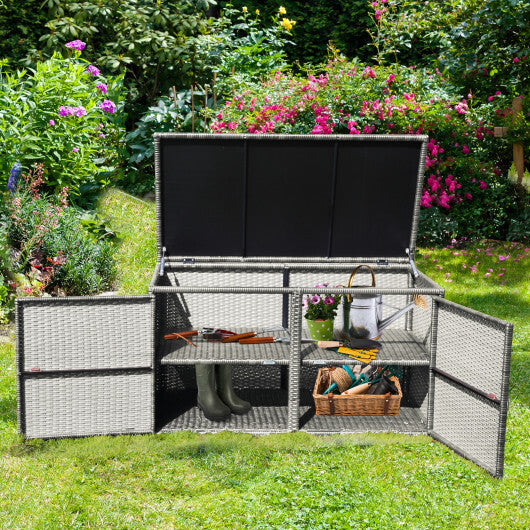88 Gallon Garden Patio Rattan Storage Container Box - Color: Gray W2B