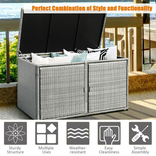 88 Gallon Garden Patio Rattan Storage Container Box - Color: Gray W2B