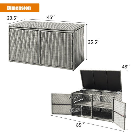 88 Gallon Garden Patio Rattan Storage Container Box - Color: Gray W2B