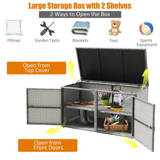 88 Gallon Garden Patio Rattan Storage Container Box - Color: Gray W2B