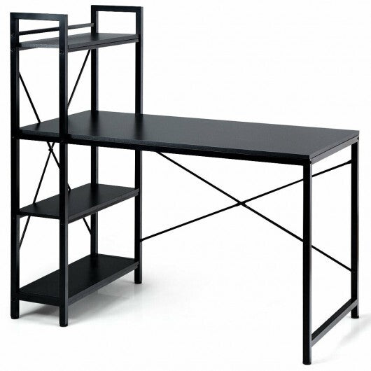 47.5 Inch Writing Study Computer Desk with 4-Tier Shelves-Tan W2B