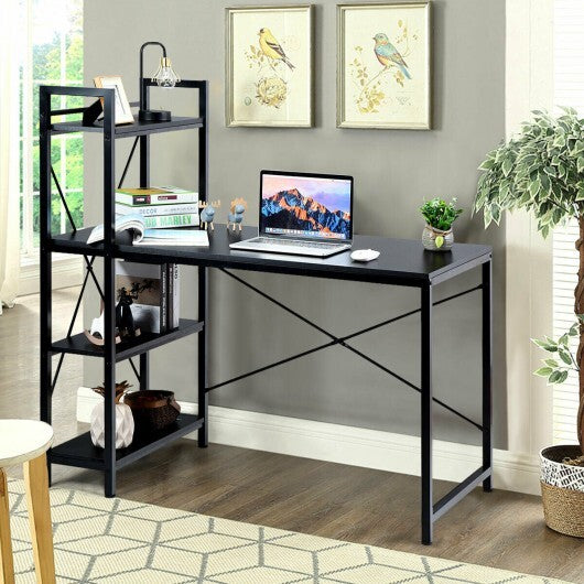 47.5 Inch Writing Study Computer Desk with 4-Tier Shelves-Tan