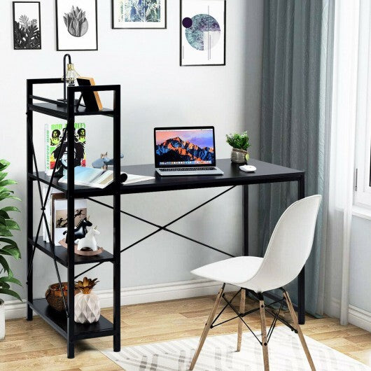 47.5 Inch Writing Study Computer Desk with 4-Tier Shelves-Tan W2B
