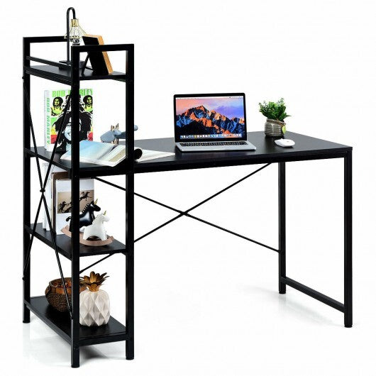 47.5 Inch Writing Study Computer Desk with 4-Tier Shelves-Tan W2B