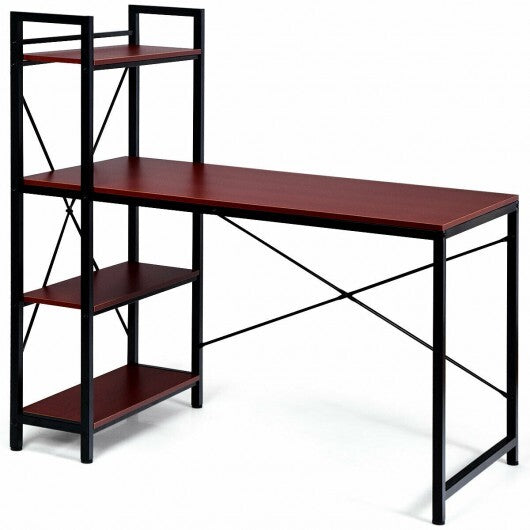 47.5 Inch Writing Study Computer Desk with 4-Tier Shelves-Tan W2B