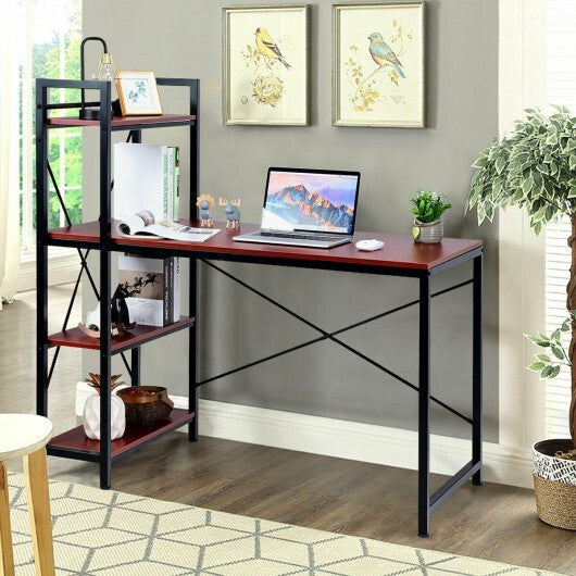 47.5 Inch Writing Study Computer Desk with 4-Tier Shelves-Tan W2B