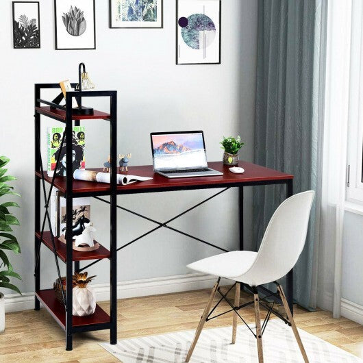 47.5 Inch Writing Study Computer Desk with 4-Tier Shelves-Tan W2B