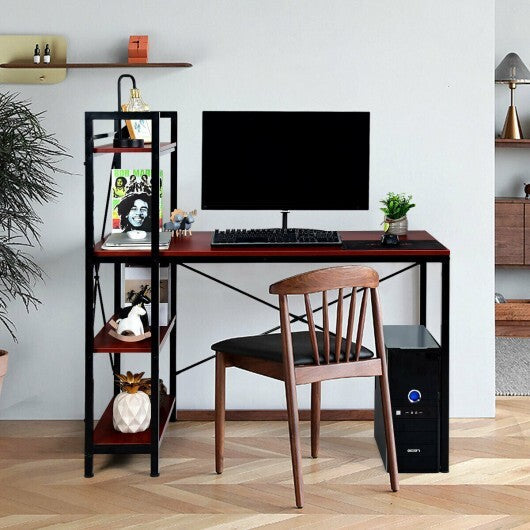 47.5 Inch Writing Study Computer Desk with 4-Tier Shelves-Tan W2B