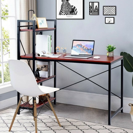 47.5 Inch Writing Study Computer Desk with 4-Tier Shelves-Tan W2B