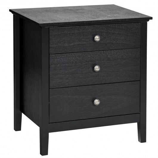3-Drawer Wooden Nightstand Modern Bedside Table-Black W2B