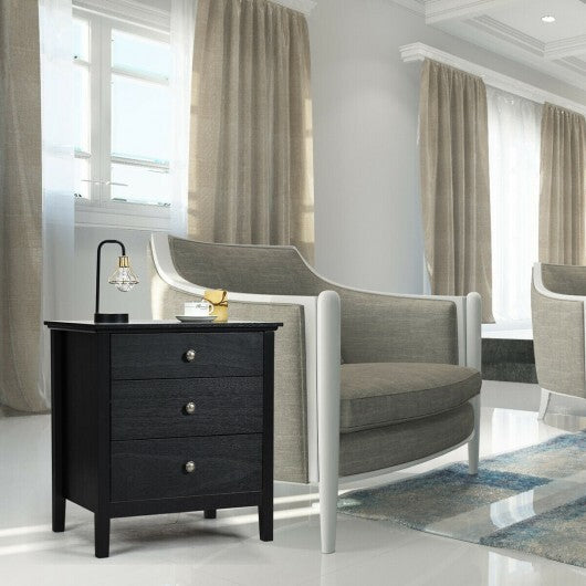 3-Drawer Wooden Nightstand Modern Bedside Table-Black W2B
