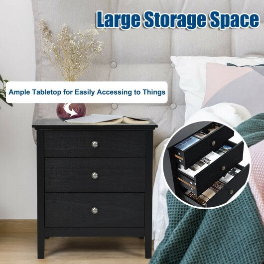 3-Drawer Wooden Nightstand Modern Bedside Table-Black W2B