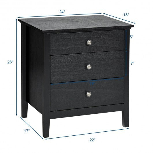 3-Drawer Wooden Nightstand Modern Bedside Table-Black W2B
