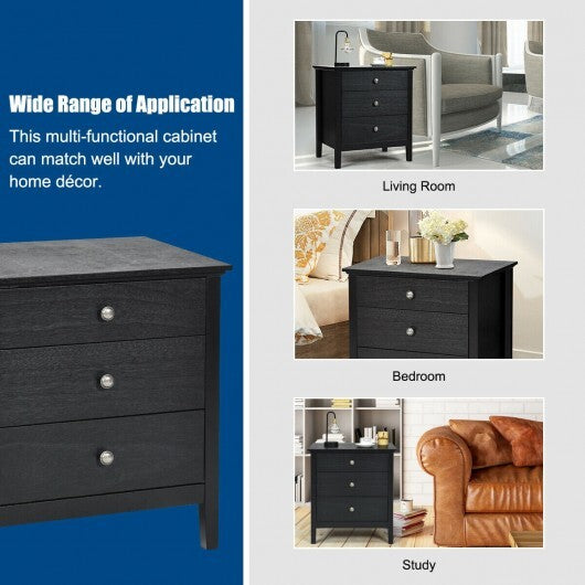 3-Drawer Wooden Nightstand Modern Bedside Table-Black W2B