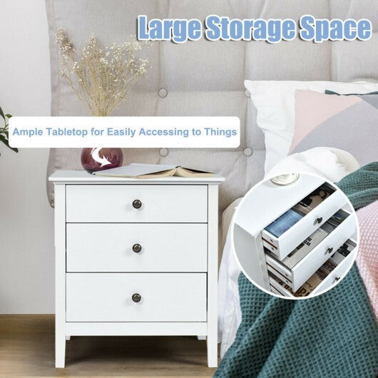 3-Drawer Wooden Nightstand Modern Bedside Table-Black W2B