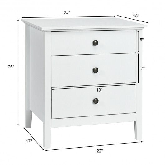 3-Drawer Wooden Nightstand Modern Bedside Table-Black W2B