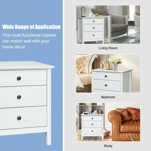3-Drawer Wooden Nightstand Modern Bedside Table-Black W2B