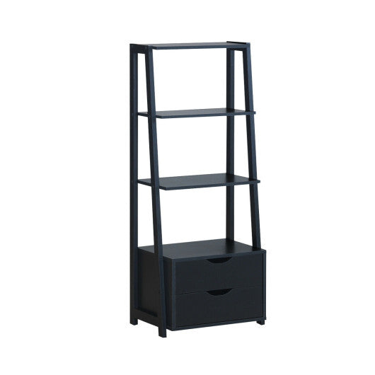 4-Tier Ladder Bookshelf Storage Display with Drawers W2B
