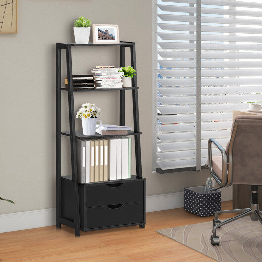 4-Tier Ladder Bookshelf Storage Display with Drawers W2B