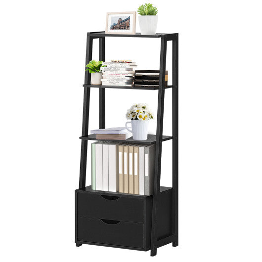 4-Tier Ladder Bookshelf Storage Display with Drawers W2B
