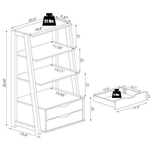 4-Tier Ladder Bookshelf Storage Display with Drawers W2B