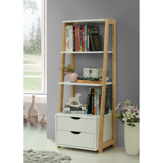 4-Tier Ladder Bookshelf Storage Display with Drawers W2B
