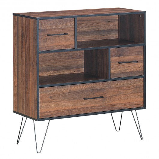 3-Tier Wood Storage Cabinet with Drawers and 4 Metal Legs W2B