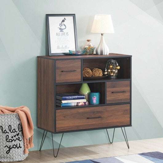 3-Tier Wood Storage Cabinet with Drawers and 4 Metal Legs W2B