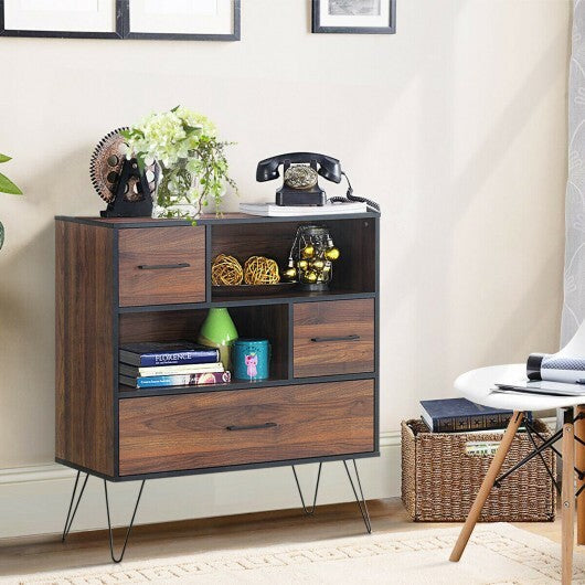 3-Tier Wood Storage Cabinet with Drawers and 4 Metal Legs W2B