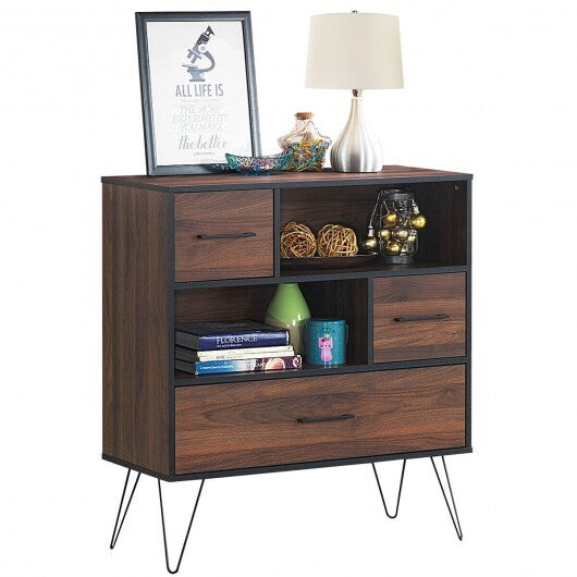 3-Tier Wood Storage Cabinet with Drawers and 4 Metal Legs W2B
