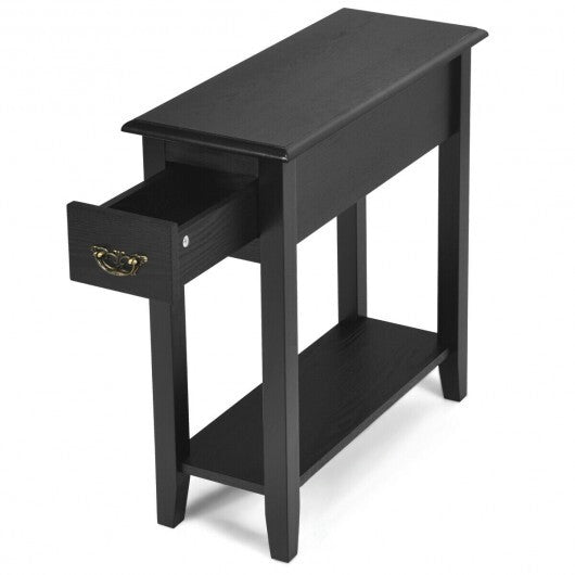 2 Tier End Bedside Sofa Side Table Narrow Nightstand-White W2B