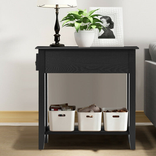 2 Tier End Bedside Sofa Side Table Narrow Nightstand-White W2B