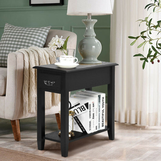 2 Tier End Bedside Sofa Side Table Narrow Nightstand-White W2B