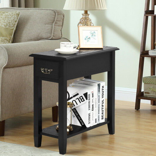 2 Tier End Bedside Sofa Side Table Narrow Nightstand-White W2B