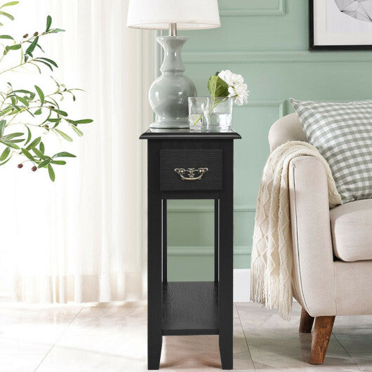 2 Tier End Bedside Sofa Side Table Narrow Nightstand-White W2B