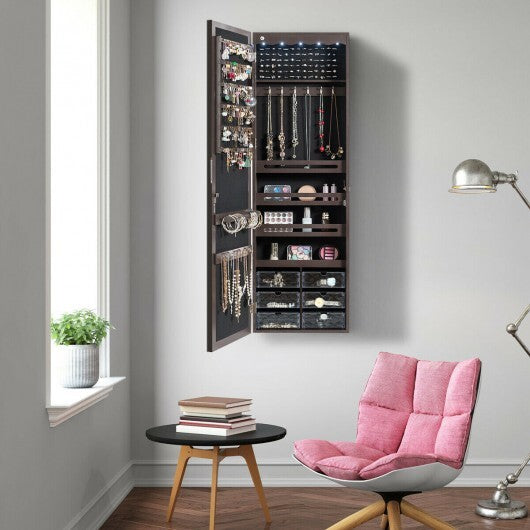 5 LEDs Jewelry Armoire Wall Mounted / Door Hanging Mirror-Brown W2B