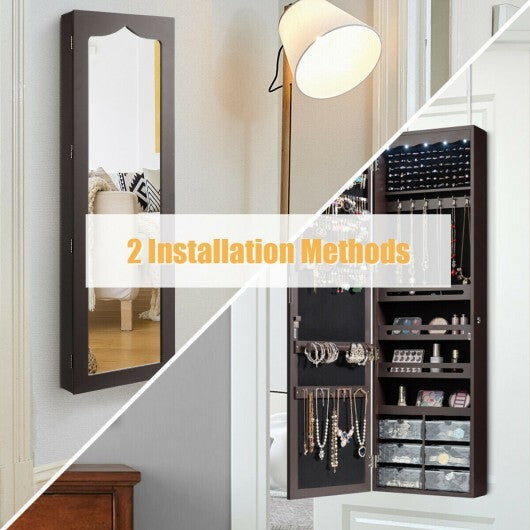 5 LEDs Jewelry Armoire Wall Mounted / Door Hanging Mirror-Brown W2B