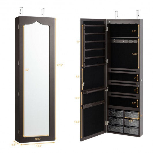 5 LEDs Jewelry Armoire Wall Mounted / Door Hanging Mirror-Brown W2B