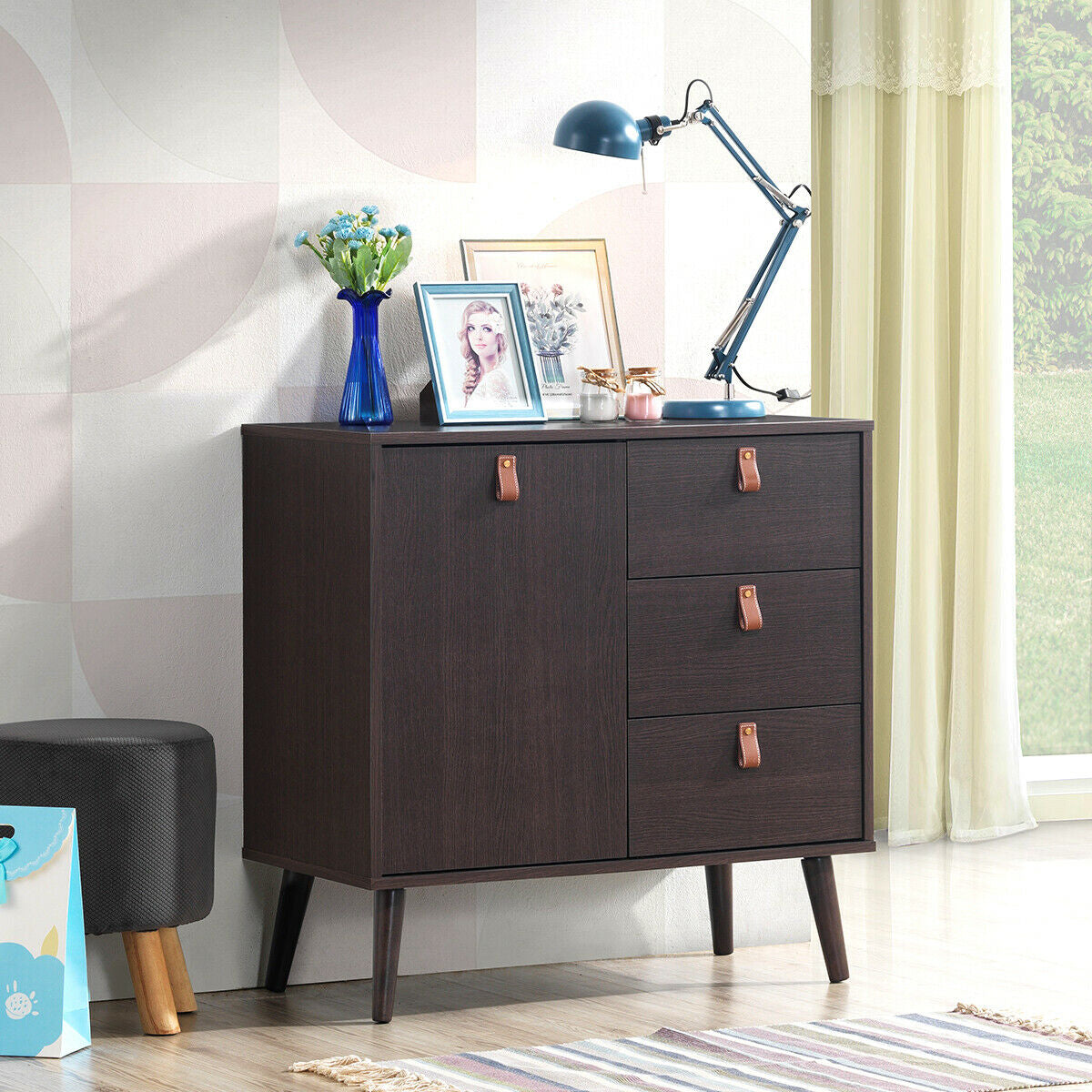 3-drawer Sideboard Storage Display Cabinet-Brown - Color: Brown W2B